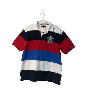 Men's Tommy Hilfiger Preppy Red, White, and Blue Striped‎ Polo Shirt Size Large